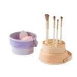 Makeup Brush Cleaning Bowl with Drying Rack Silicone Brush & Beauty Sponge Cleaner Storage Organizer Tool Set - Image 2